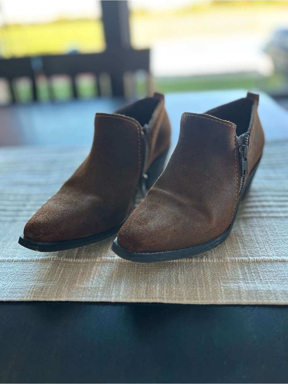 Laredo Brown Suede Ankle Booties with Side Zip
